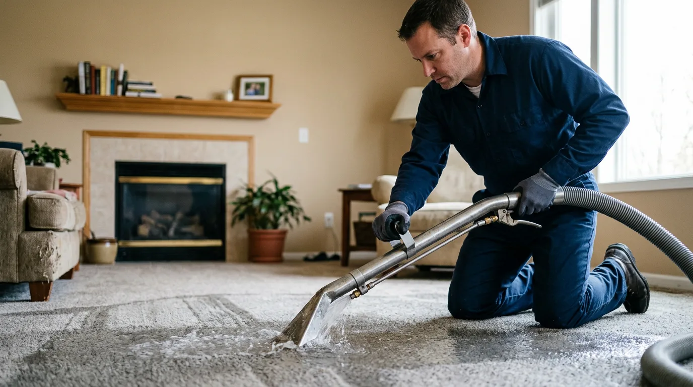 Water damage restoration technician working near Linn, MO